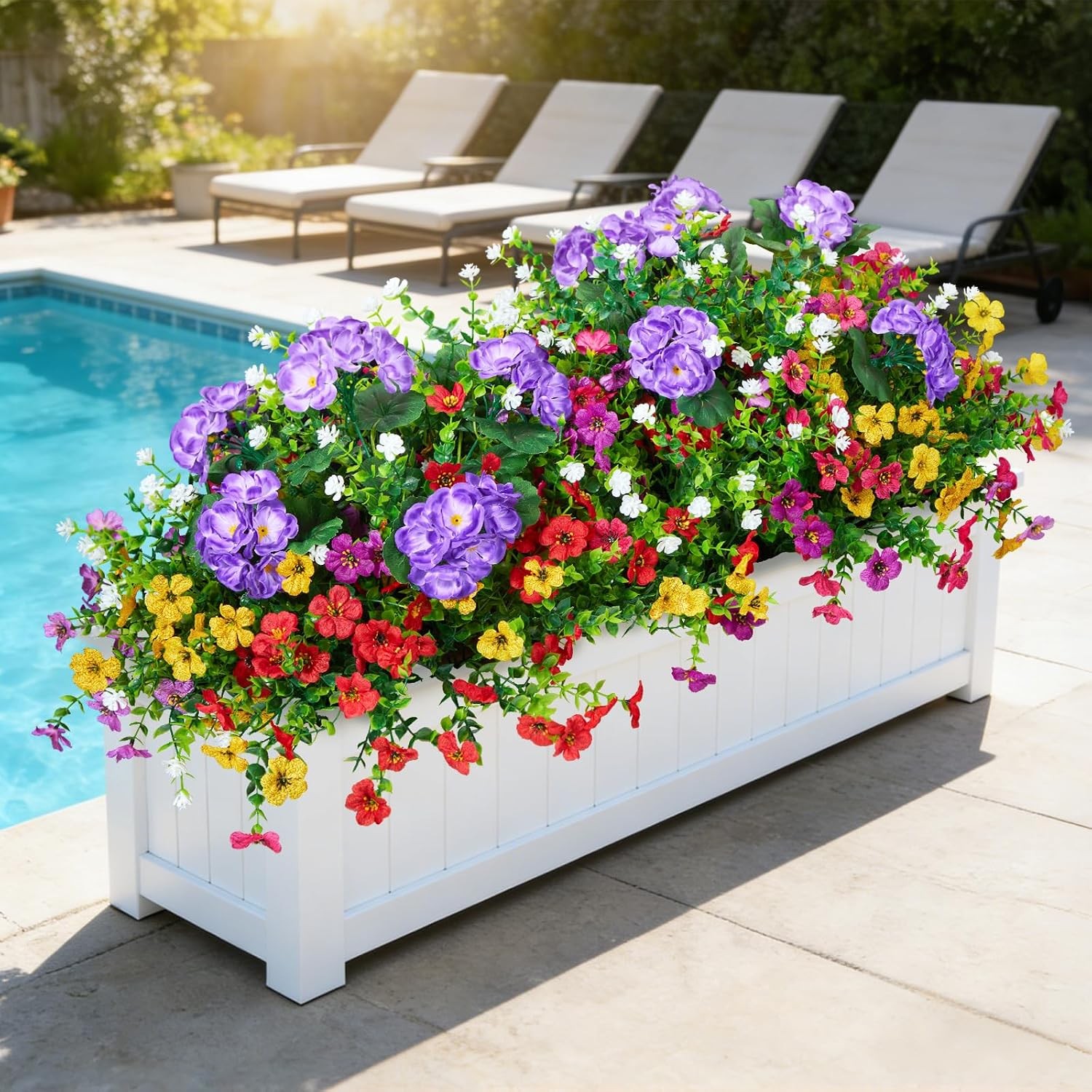 12 Bunches Artificial Silk Daisy, UV Resistant Faux Flowers Outdoor Decor