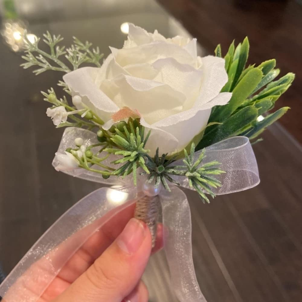 Rose Corsage and Boutonniere Set, 2PCS Handmade Artificial Flower Bride Wrist…