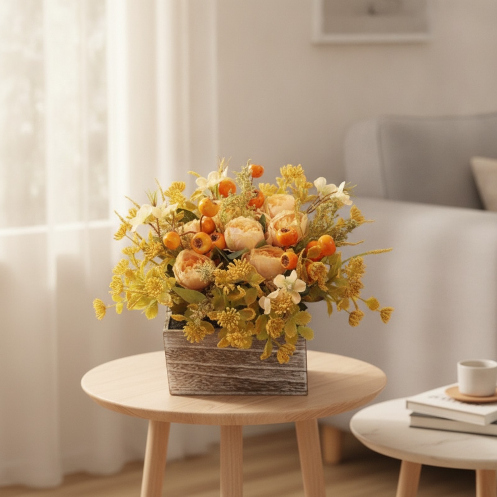 Artificial Flowers with Wooden Planter Rustic Wooden Planter Box Farmhouse