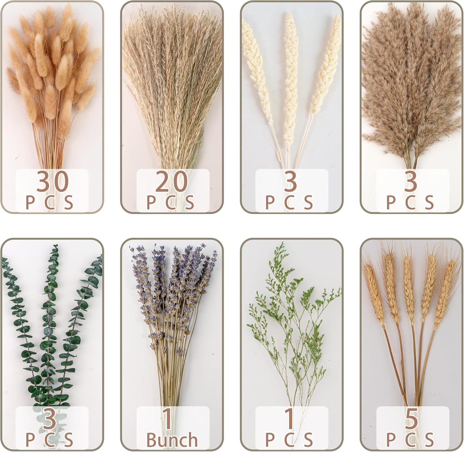 Boho Dried Flower Bouquet – Pampas Grass Bouquet with Lavender, Eucalyptus, W…