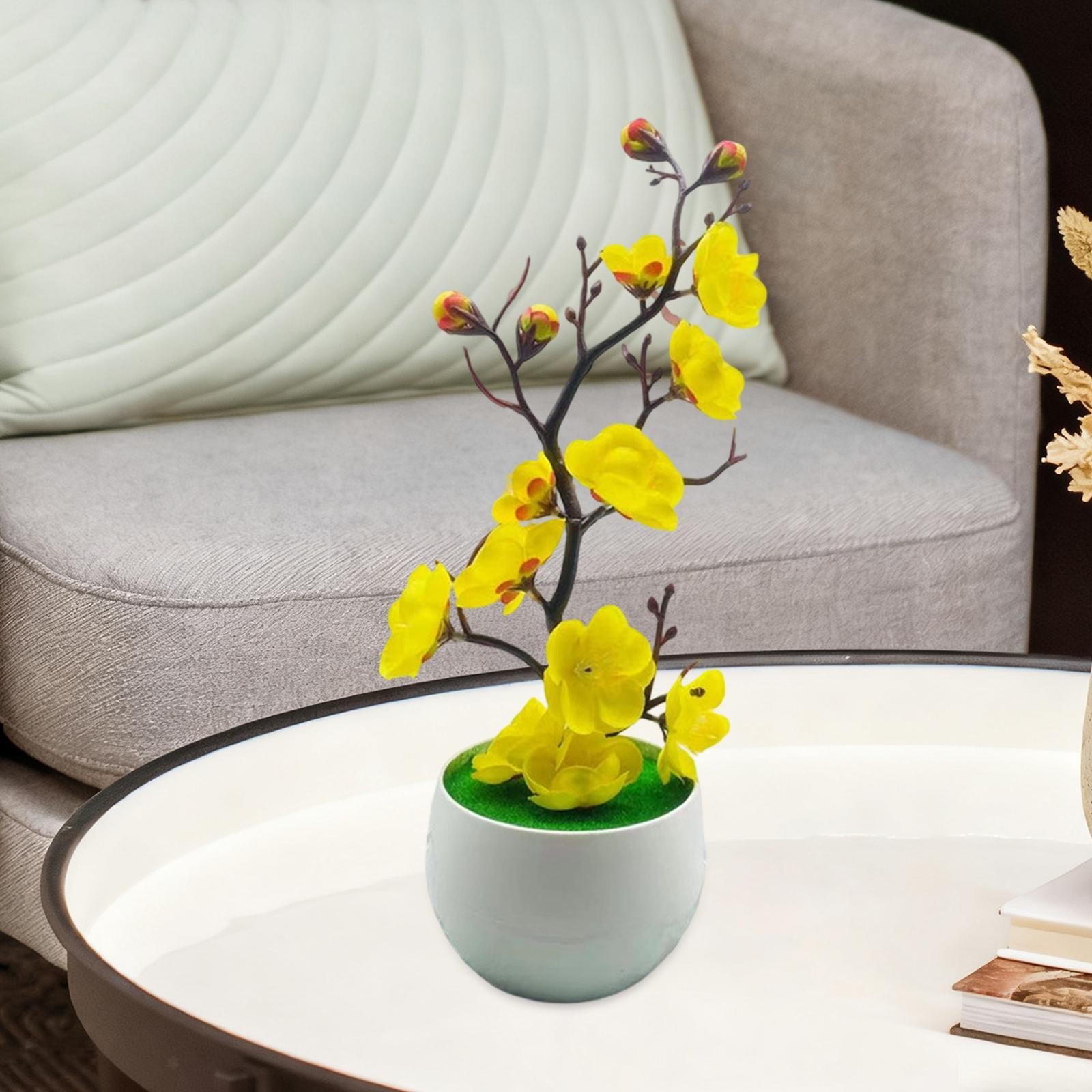 Artificial Potted Flowers Faux Plum Blossom Bonsai for Office Home Farmhouse