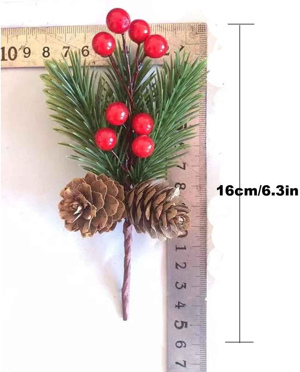 Pine Cone Red Berry Picks Stems Crafts Branch Christmas Wreath – 10Packs, Holly