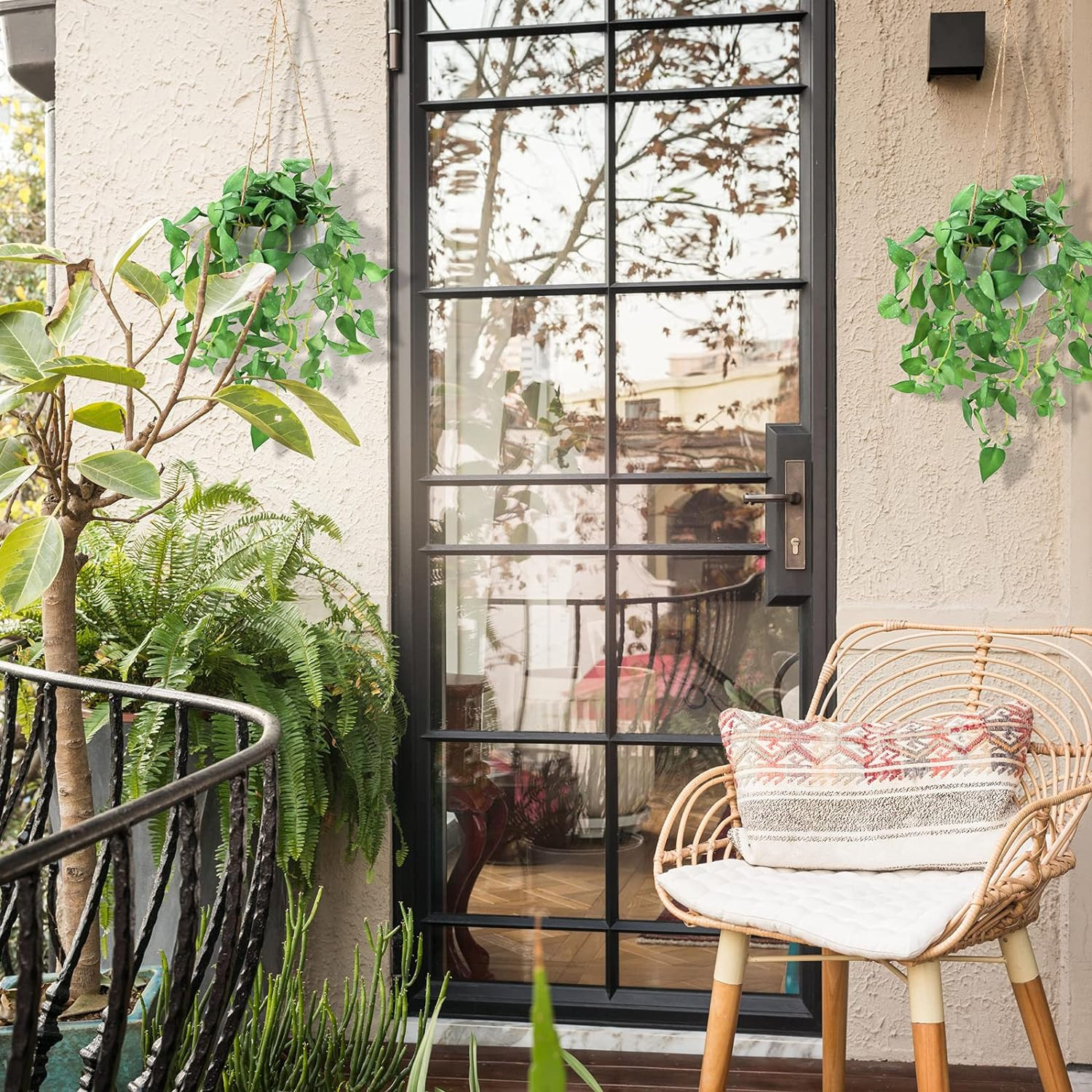 Hanging Plant Fake Plants with Pots, 2 Pack Artificial Plants, Faux Anthurium Le