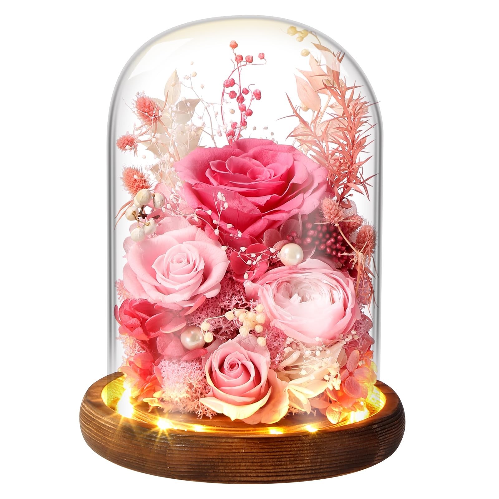 LED Glass Dome Flower Light – Long-Lasting Real Flower Gift for Women, Moms & Fr