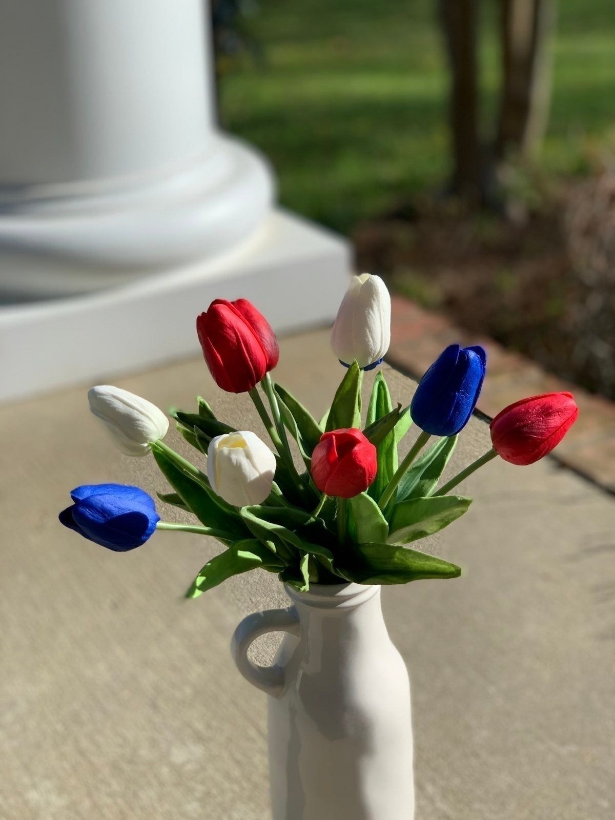 Patriotic Tulips Flowers Floral Faux Fake Red White Blue Lot American Farmhouse