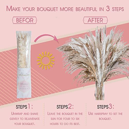 Natural Dried Pampas Grass Boho Home Decor Bouquet Phragmites Dried 96PCS