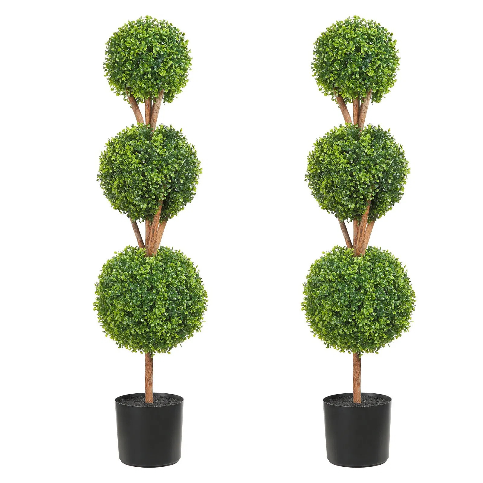 Artificial Topiaries Boxwood Trees, 48 inch Tall (2 Pieces), 3 Ball-Shape Faux T