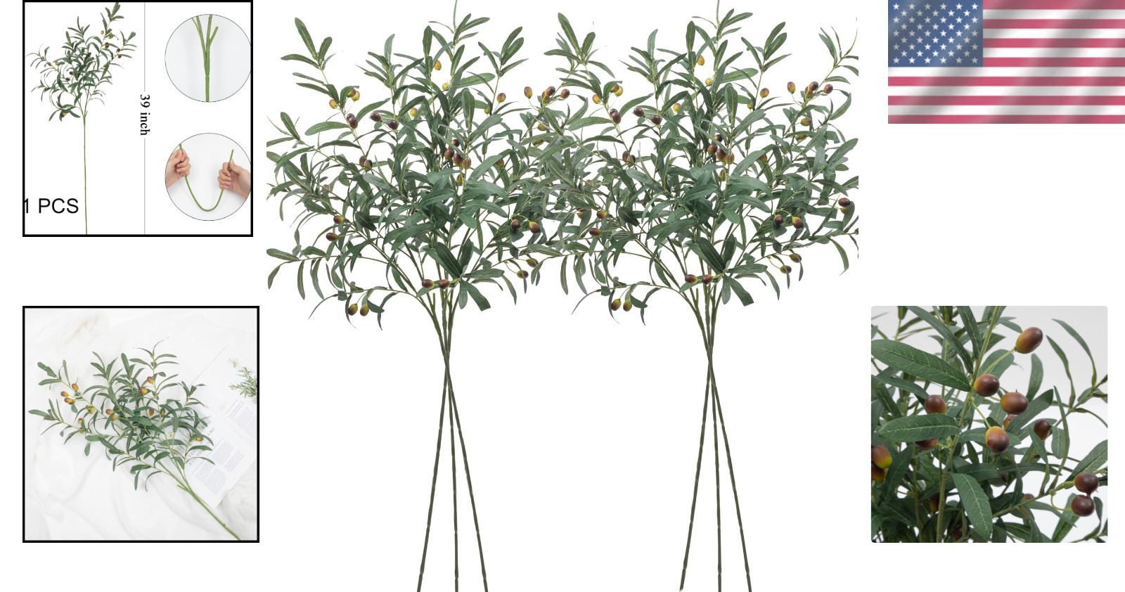 Pack of 6 Realistic Faux Olive Branches – Perfect for Home and Event Decoration
