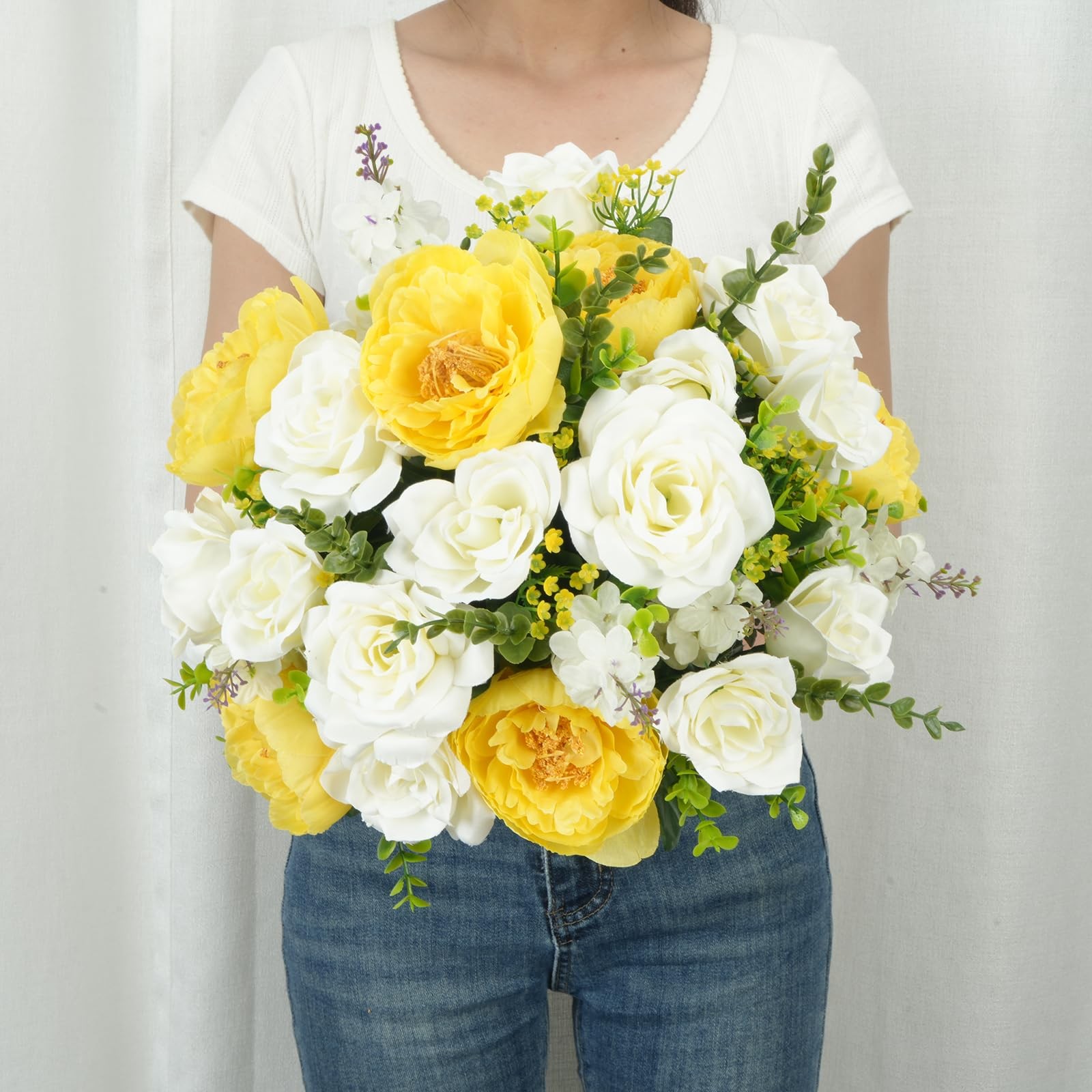 2 Bunches Spring Cemetery Flowers for Grave Yellow Roses Artificial Flowers 1…