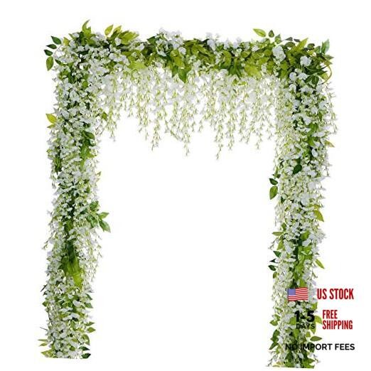 Wisteria Artificial Flowers Garland, 4Pcs Total 28.8ft White White,green