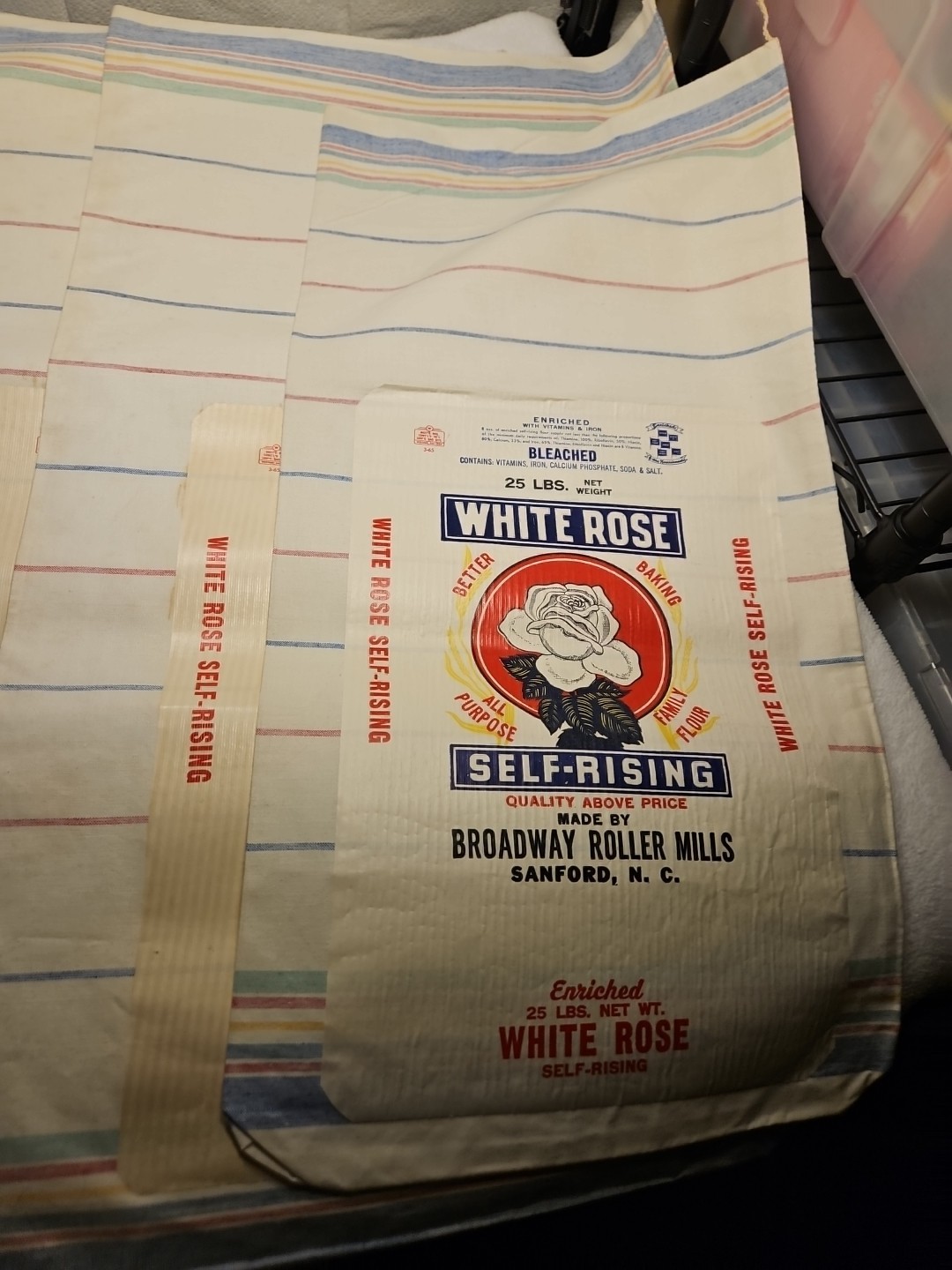 Set Of 4 White Rose Flour Bags Rustic Farmhouse Decor