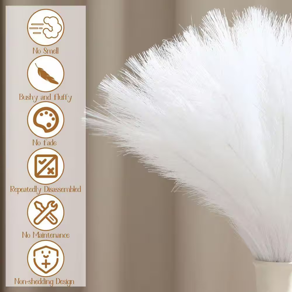 1.57 in 72 Pcs White Artificial Plant Faux Pampas Grass Dried Feather for Vase F