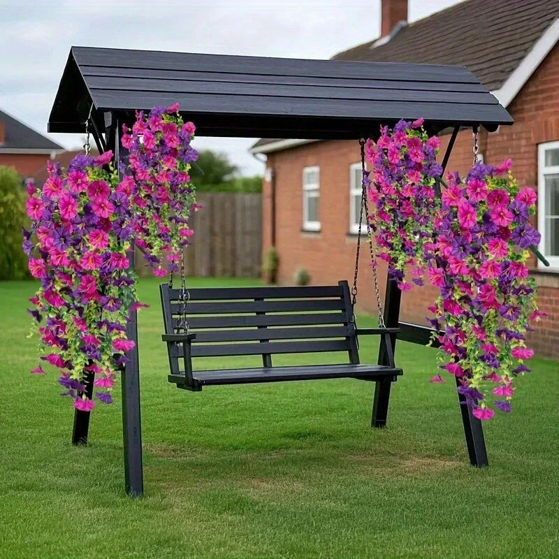 2PCS Artificial Morning Glory Vines UV Resistant Hanging Flowers Outdoor Decor