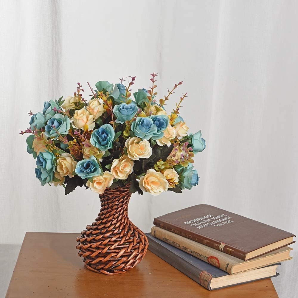 Moomass 4 Bunches of Artificial Roses. 48 Small Roses. Plastic Silk Flower