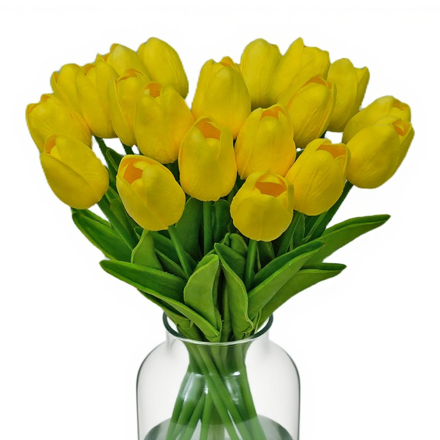 20 PCS Fake Tulips PU Yellow Artificial Flowers Faux 13 Inch Home Decor Gift