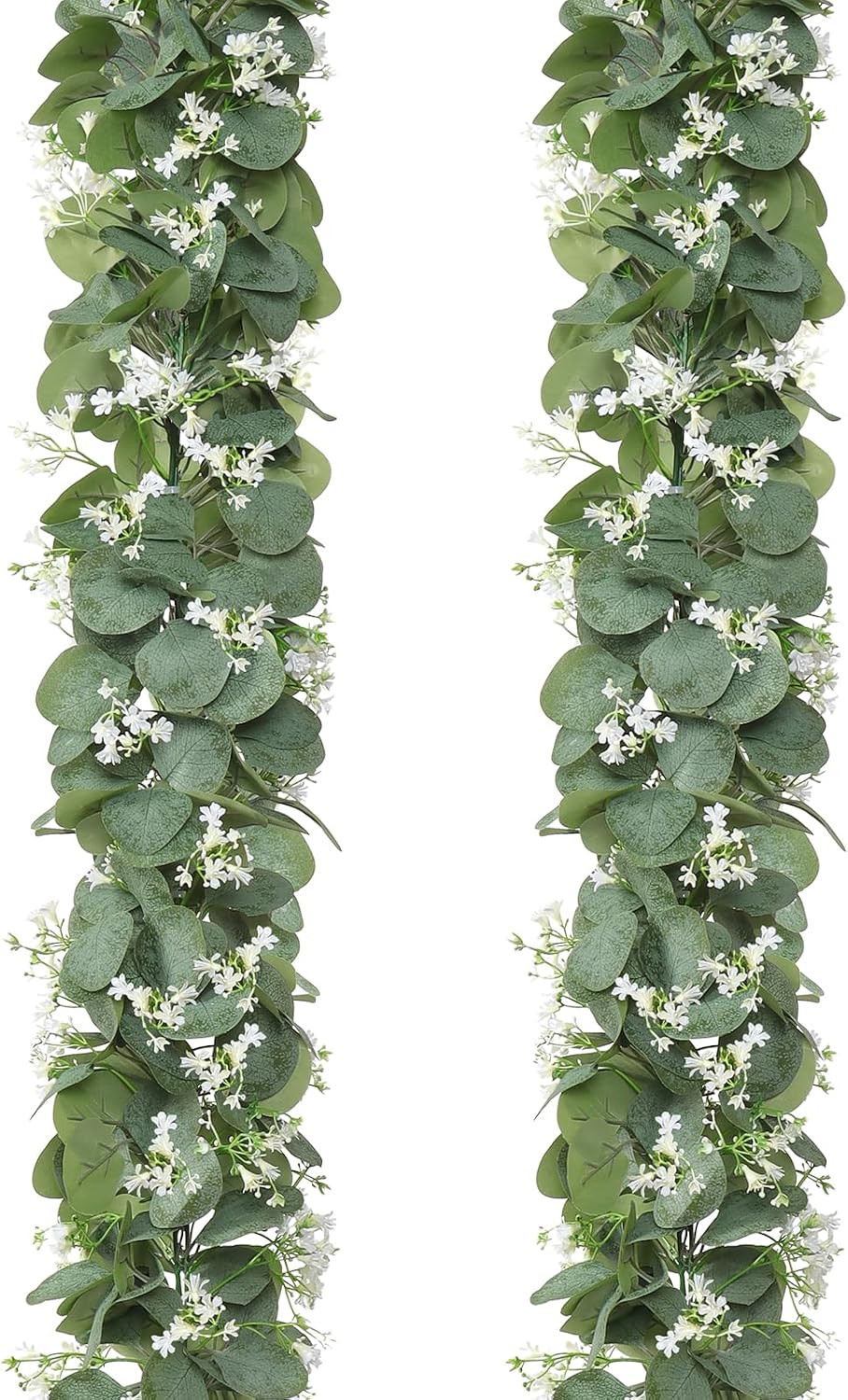 Eucalyptus Garland with White Flowers, 4 Packs 5.9Ft Artificial Silver Dollar Eu