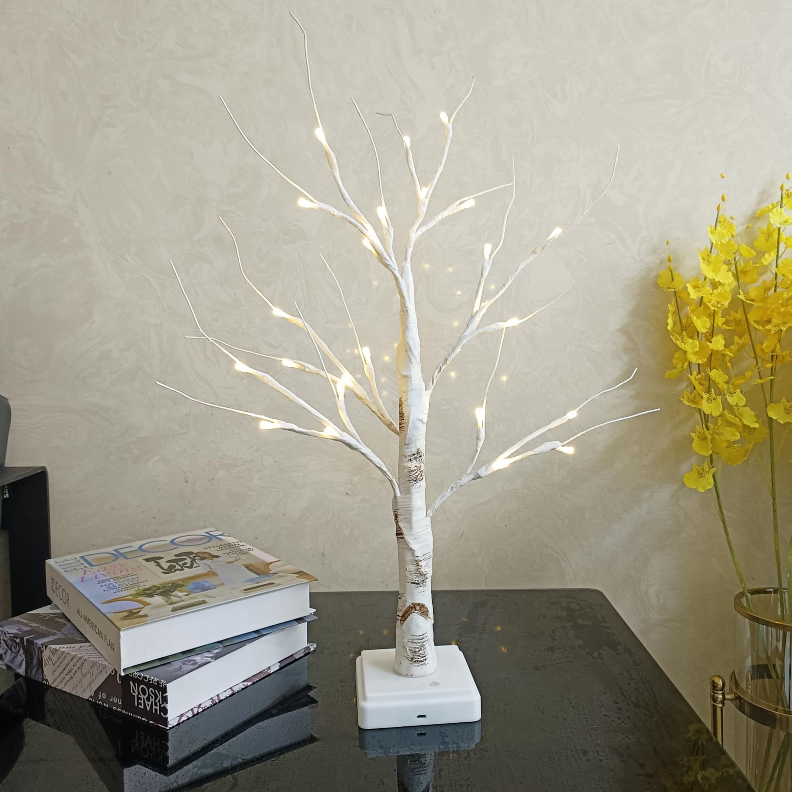 Tree Lamp, 2FT 24LT LAMP, Birch Tree-Warm White, Modern, Metal, Tabletop, Bat…