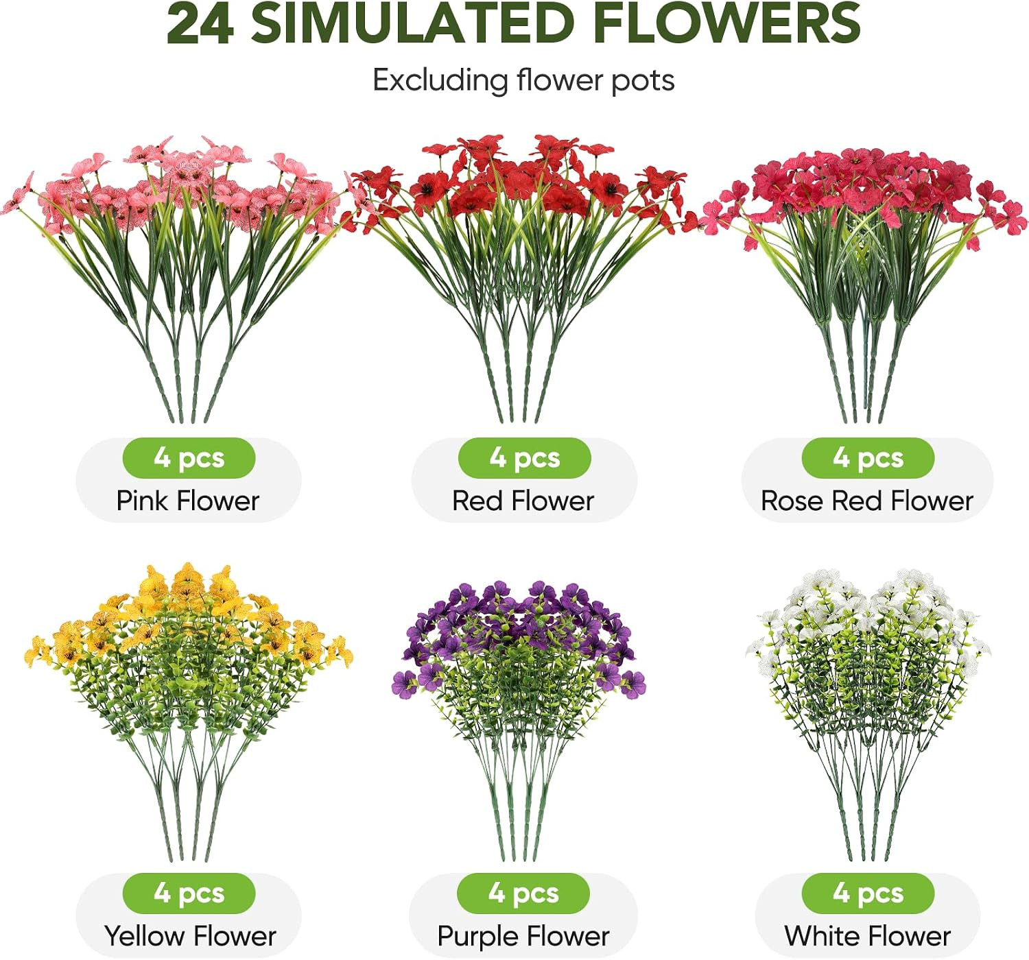 24 Bundles Outdoors Artificial Flowers UV Resistant Fake Silk Flowers Garden Por
