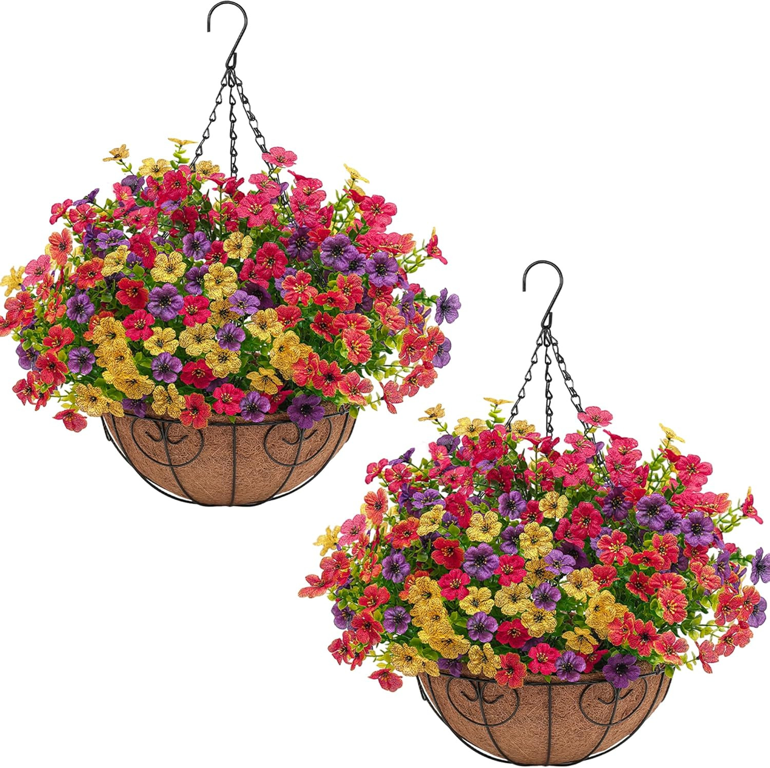 Artificial Faux Hanging Flowers Plants Basket for Outdoors outside Spring Summer