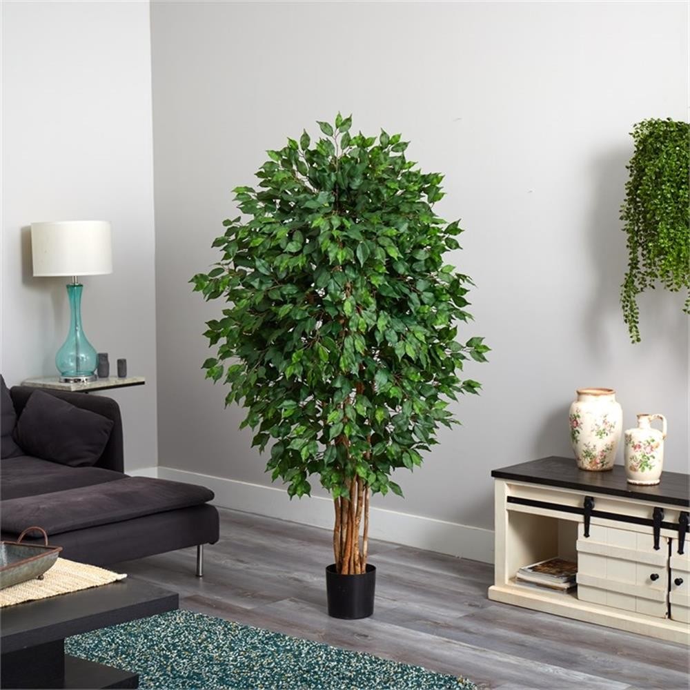 Pemberly Row 66″ Ficus Artificial Tree with Several Trunks in Green/Black