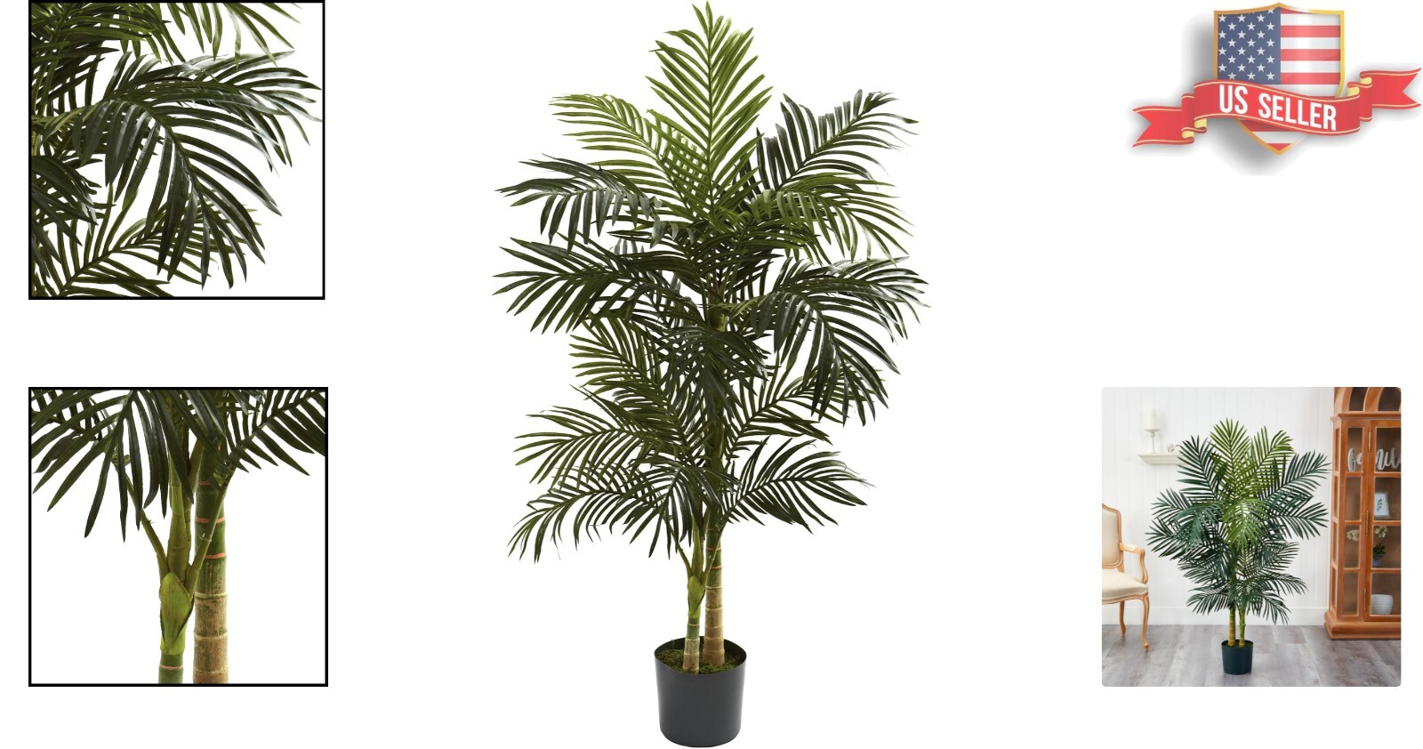 5ft Golden Cane Palm Artificial Tree – Lifelike Green Tropical Decor