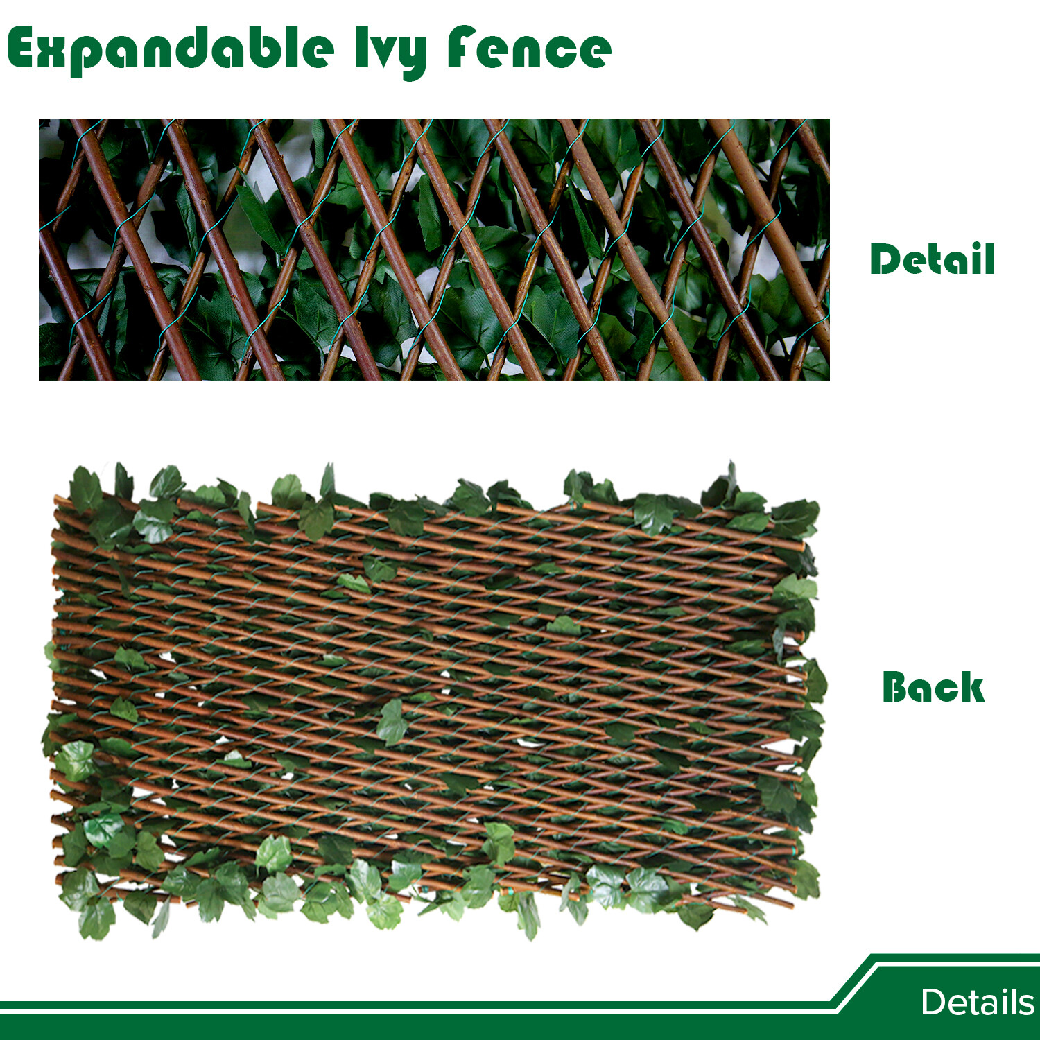 Expandable Artificial Faux Ivy Leaf Plant Yard Single Sided Privacy Fence Panel