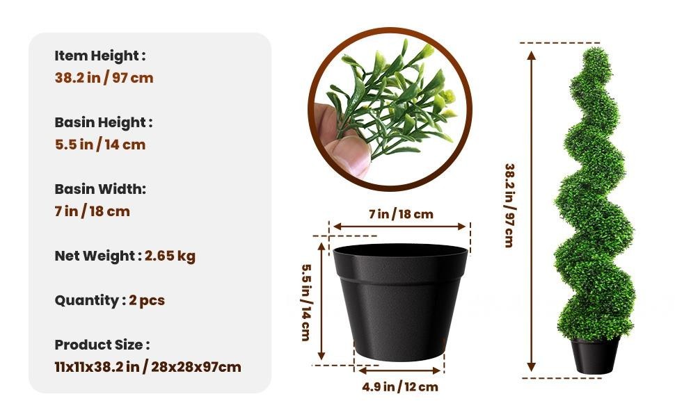 2PCS 3.5FT Artificial Boxwood Spiral Topiary Trees PE Artificial Plants Indoor