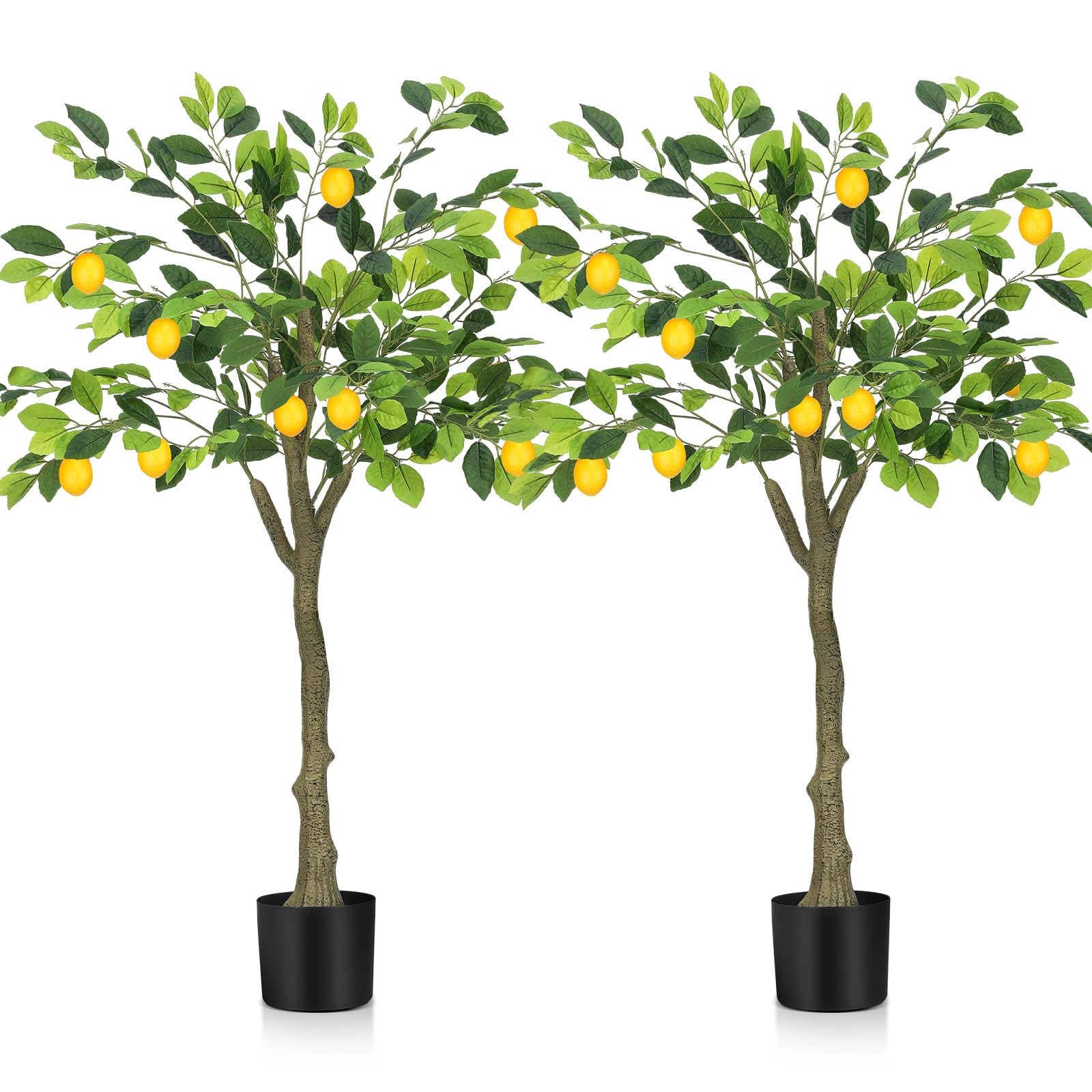 2 PCS 3 FT Tall Artificial Lemon Tree Potted Faux Plant Indoor Home Decor