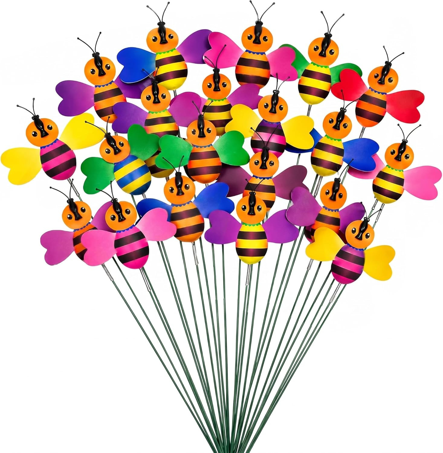 Fake Bee Garden Stake 30PCS – Colorful Flower Pot Decoration, Party Decor, Birth
