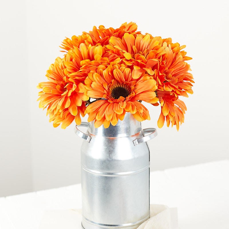 Package of 12 Realistic Variegated Orange Artificial Polysilk Gerbera Daisy