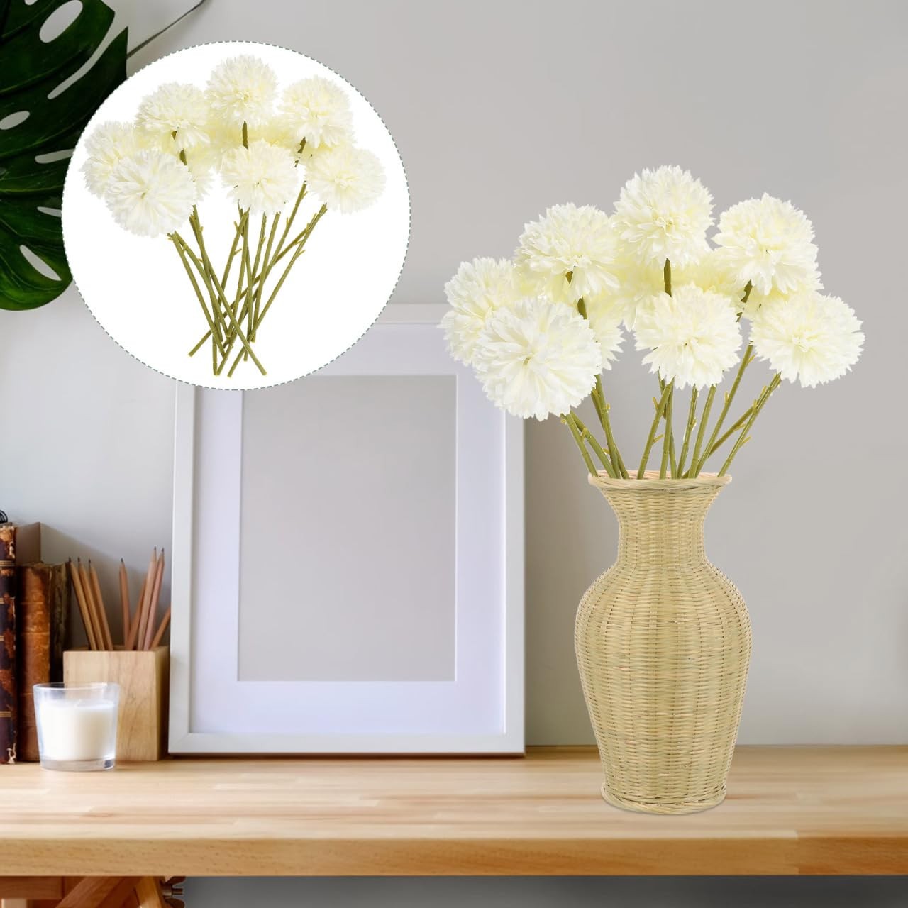 16 Heads Simulated Dandelion Flower Branches Artificial White Dandelion Plant…