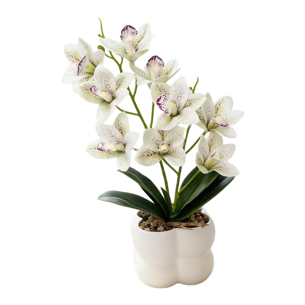 35cm Faux Pink Cymbidium Orchid in White Ceramic Pot for Minimalist Decor