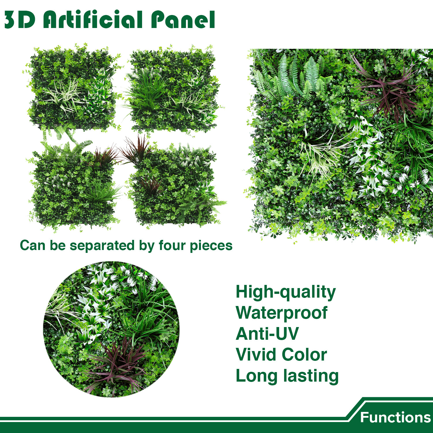 40″ Artificial Grass Mats 3D Mixed Plant Wall Ledge Decor For Home Festival #5