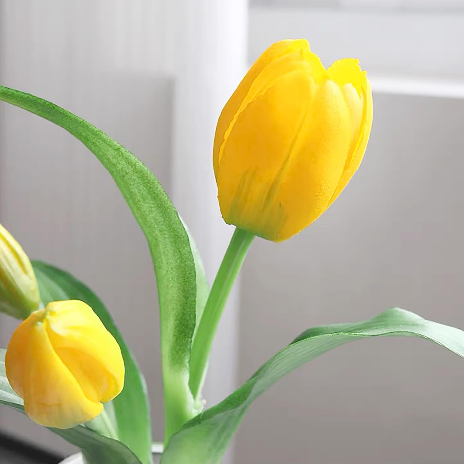 Tulips Artificial Flowers with Vase, Yellow Real Touch Tulips with Faux Water…