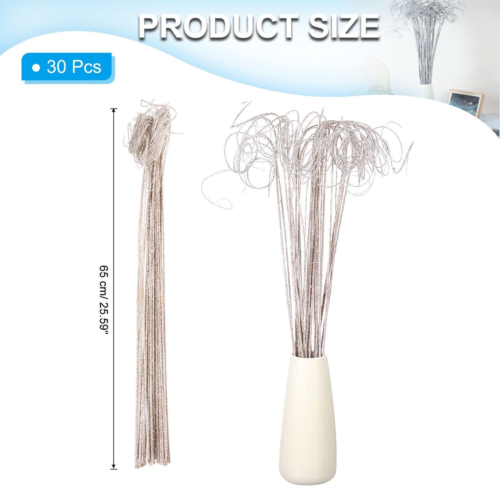 30Pcs, Glitter Dried Curly Willow Branches Natural Branches Twigs White