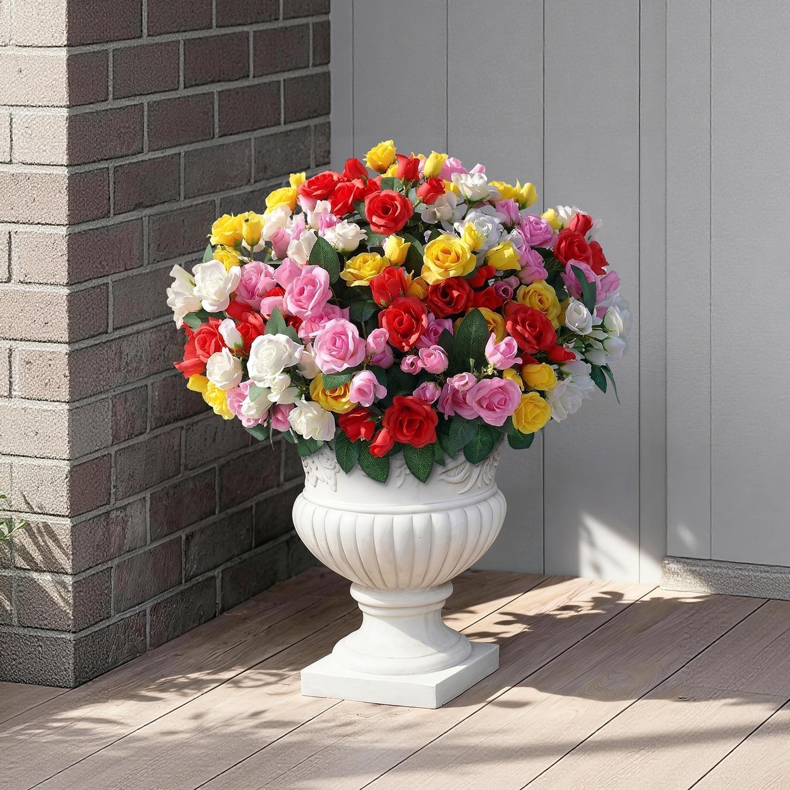 8 Bundles Artificial Roses for Front Door Outdoor Decor, Realistic Fake Silk …