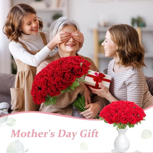 Cliselda 72pcs Red Velvet Artificial Roses Bulk Wedding Centerpieces