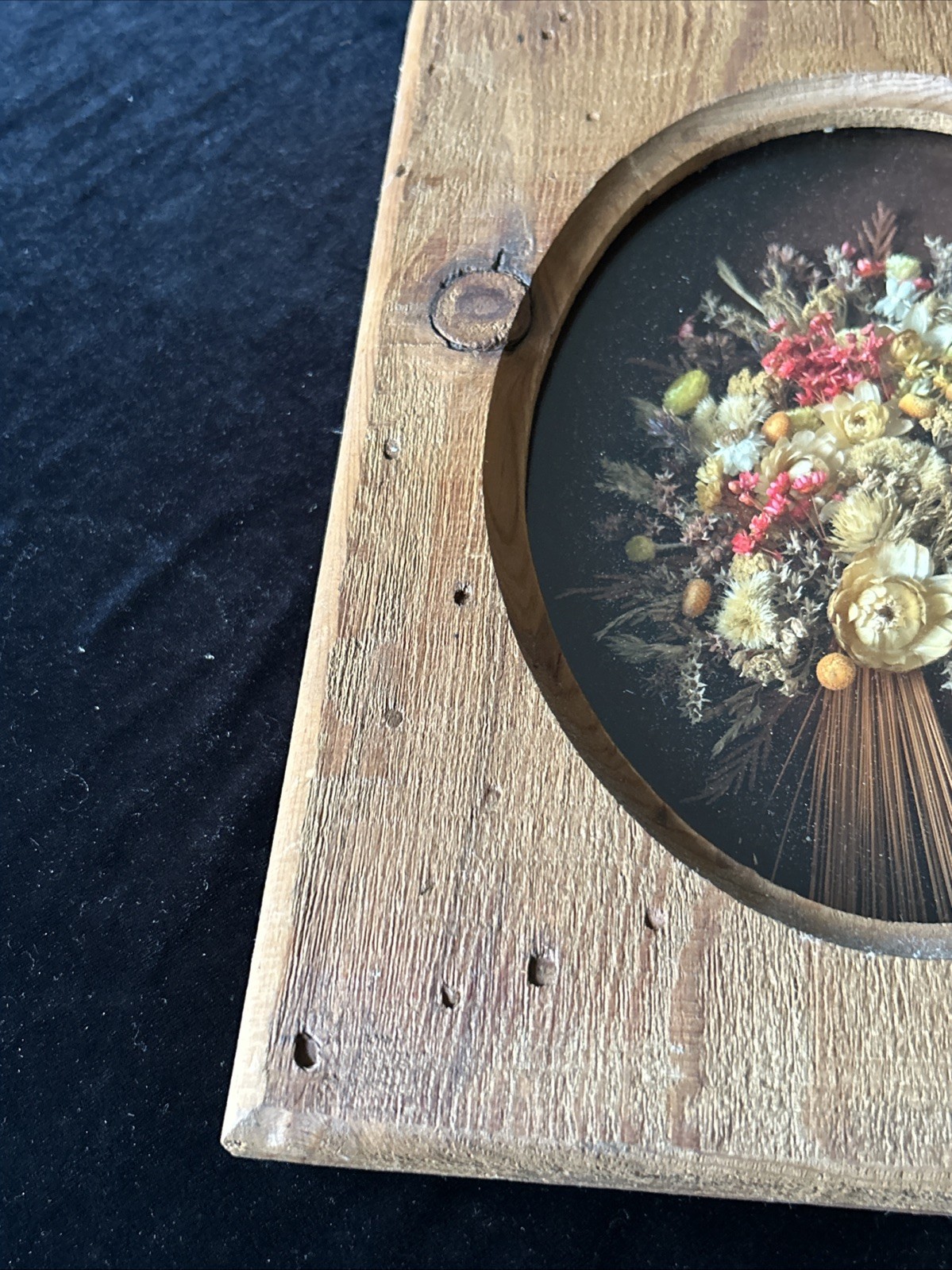 Vintage Dried Floral Arrangement In Rustic Frame Handmade 12” X 10”