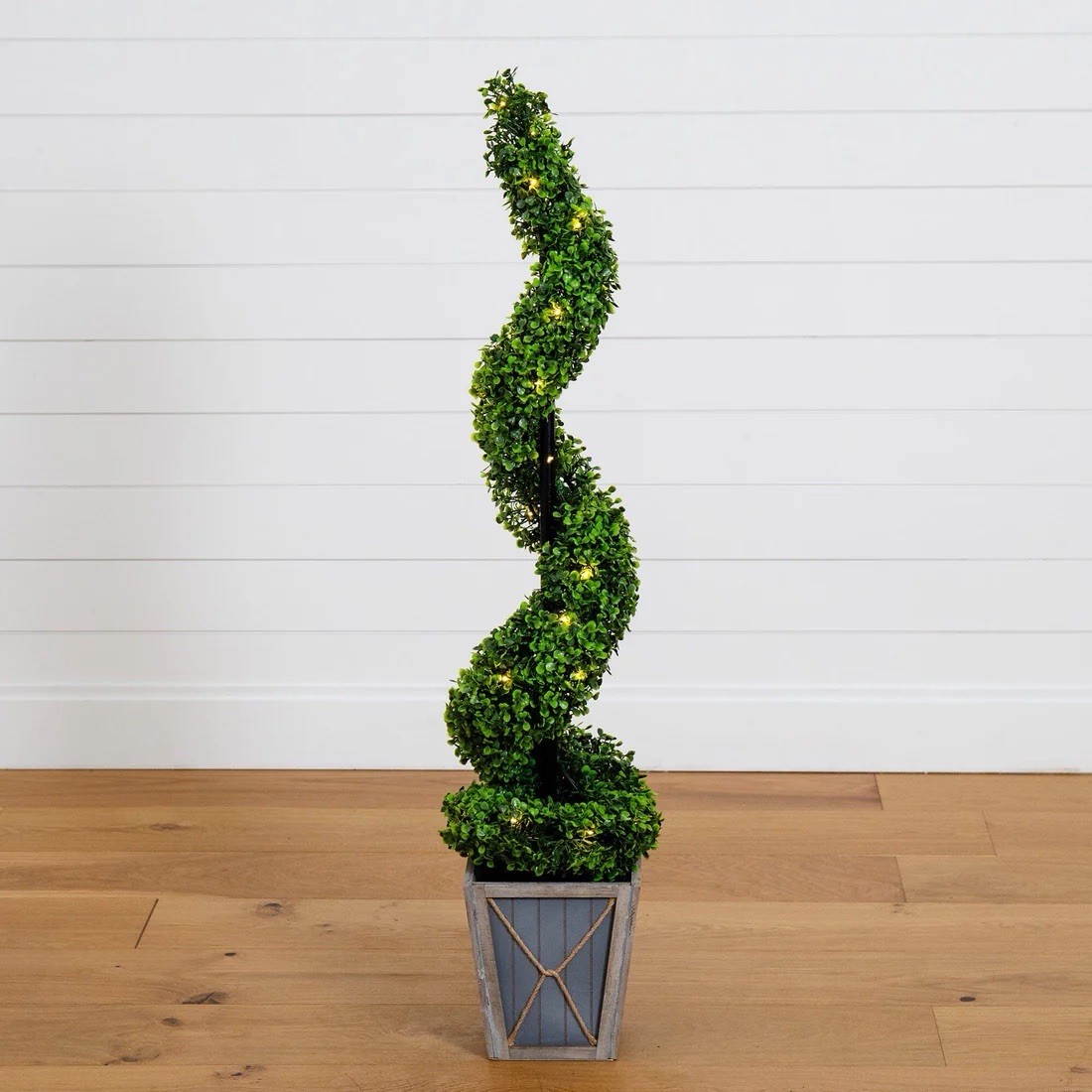 45” UV Resistant Artificial Boxwood Spiral Topiary Tree w/LEDs (Indoor/Outdoor)
