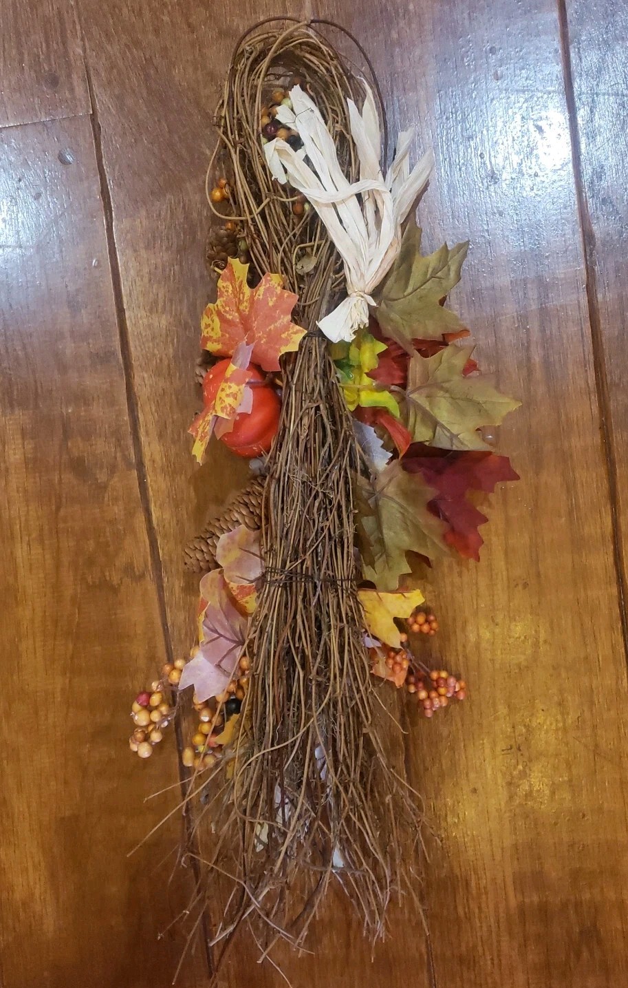 FLORAL & GRAPEVINE TEARDROP SWAG SUNFLOWER BERRIES PUMPKIN PINECONES 25″ LONG