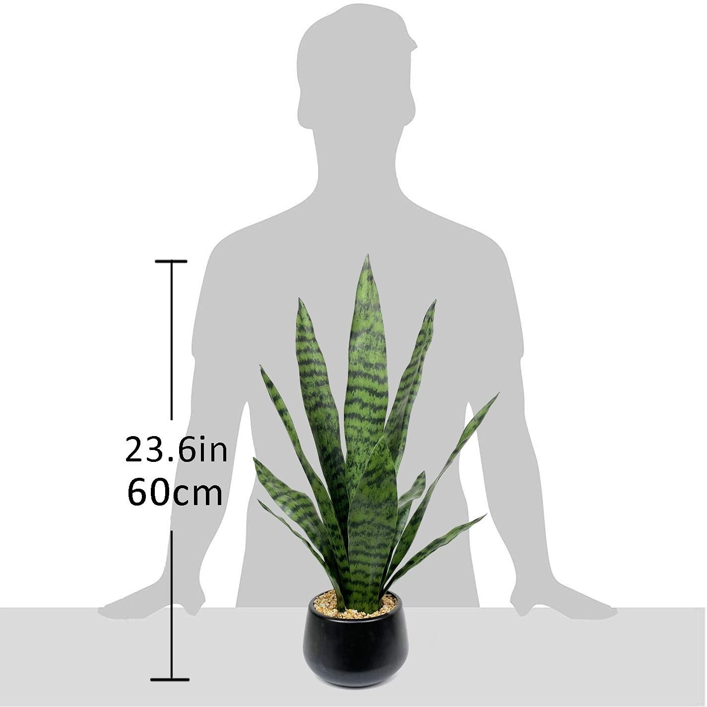 Ollain Artificial Snake Plant with Potted 23.6″ Fake Plastic Sansevieria Faux…