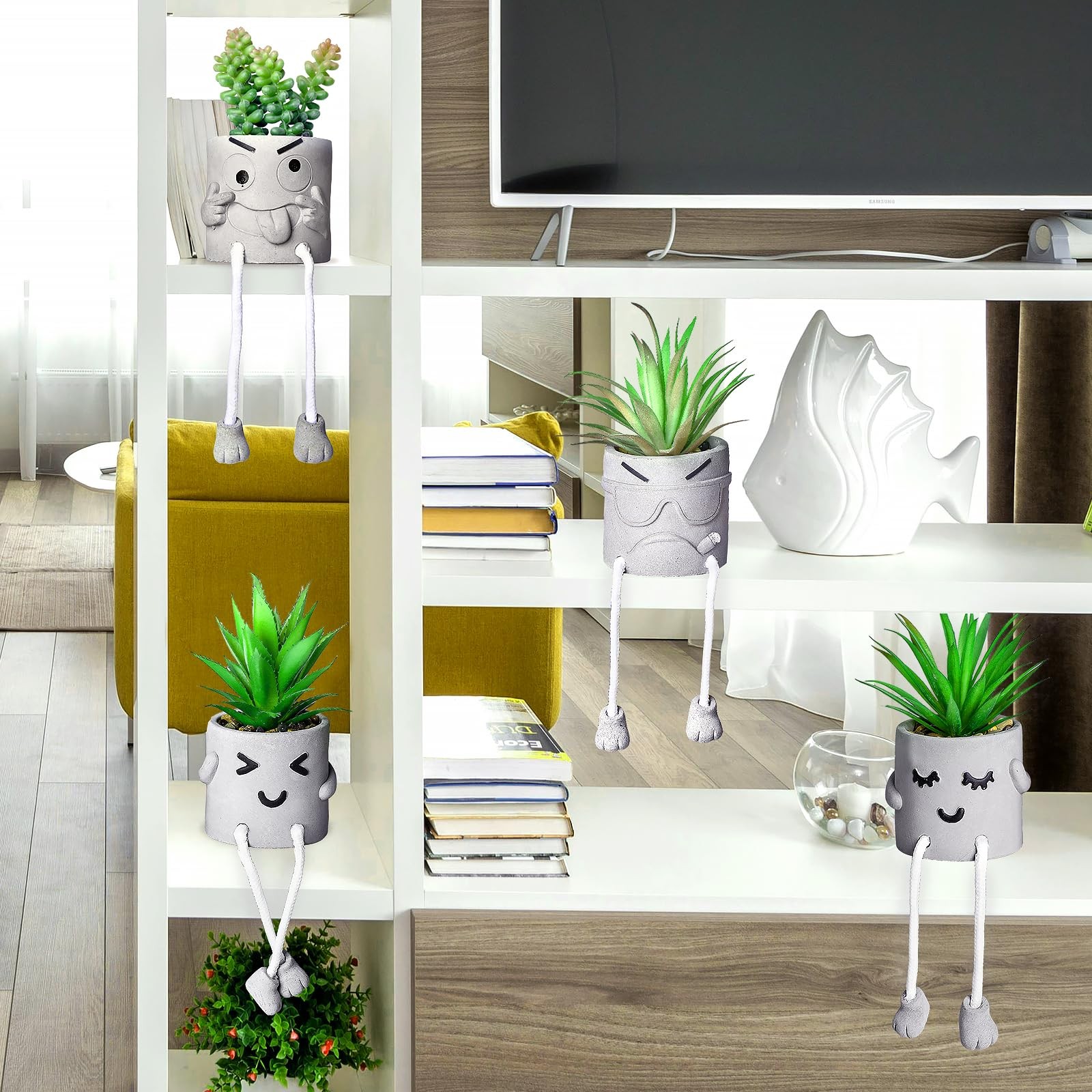 Creative Artificial Succulent Plants in pots – 4 Pieces Mini Fake Plant Faux …