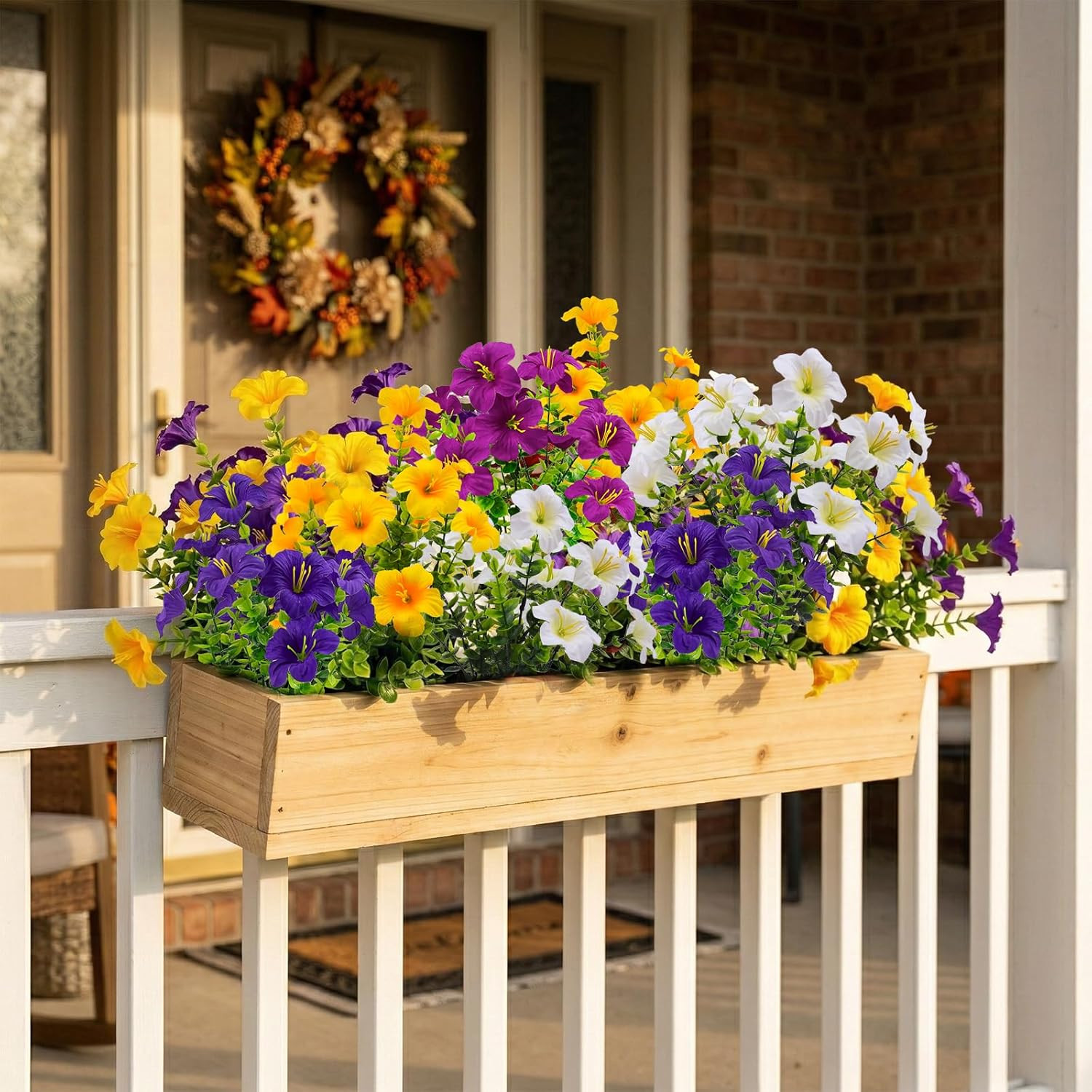 16 Pcs Faux Petunias Artificial Flowers for Outdoors, UV Resistant Fake Petunias