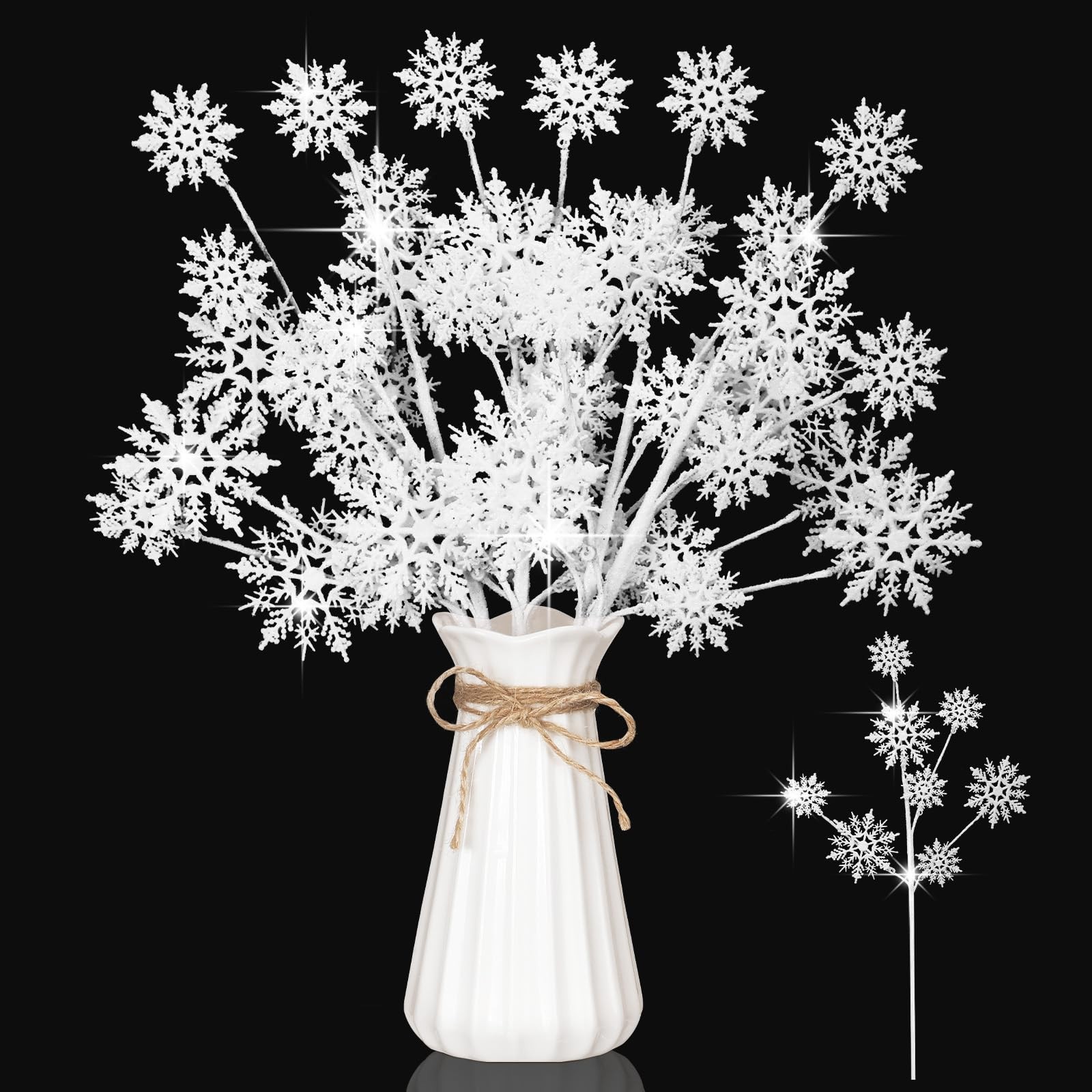 6 Pcs Glitter Snowflake Picks for Floral Arrangements 16.9 Inch Christmas Sno…