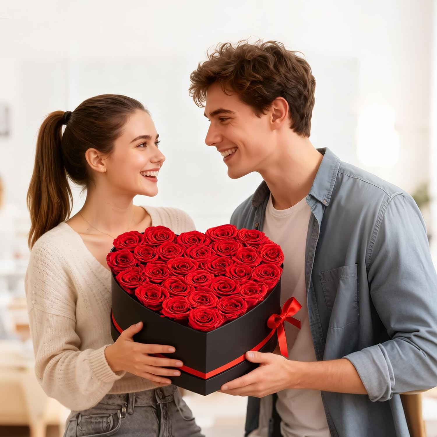 Forever Flowers, 27 Preserved Roses in a Heart Shape Box, Eternal Flowers Immort