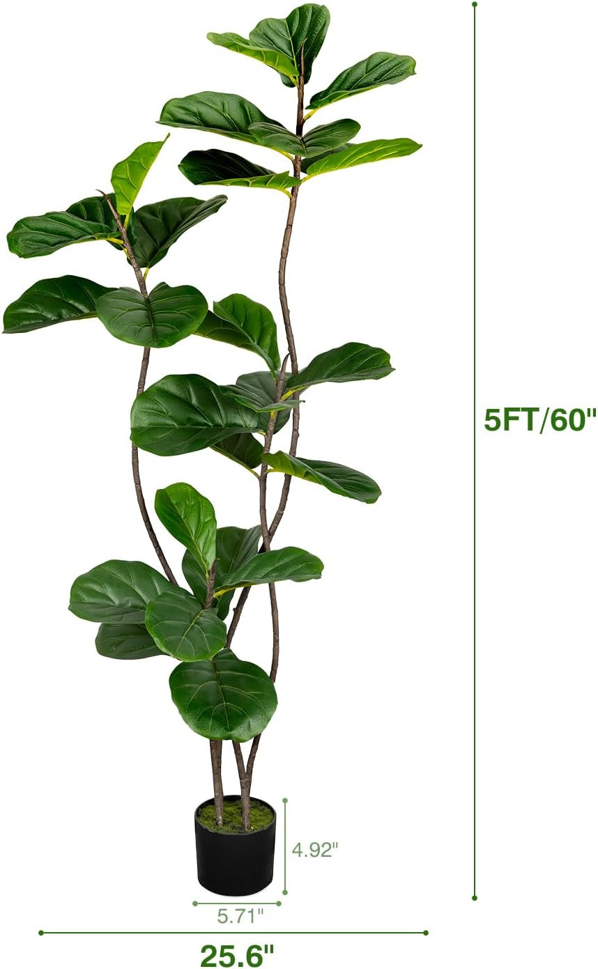 Artificial Fiddle Leaf Fig Tree 5FT with Cotton Basket | Faux Large Trees Fake P