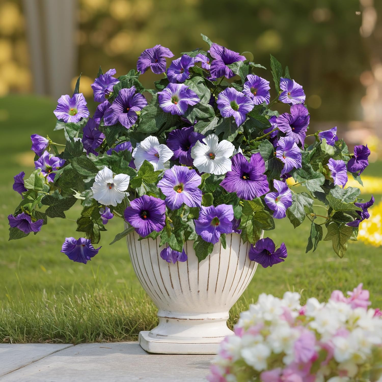 Artificial Flowers for Outdoors 2PCS Faux Petunias Silk Fake Flowers for outside