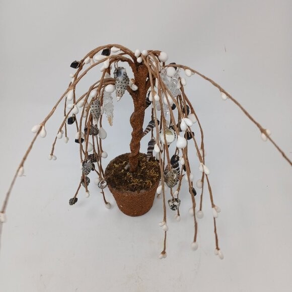 Faux Plant with Beads, Stars & Seashells Coastal Decor 9″
