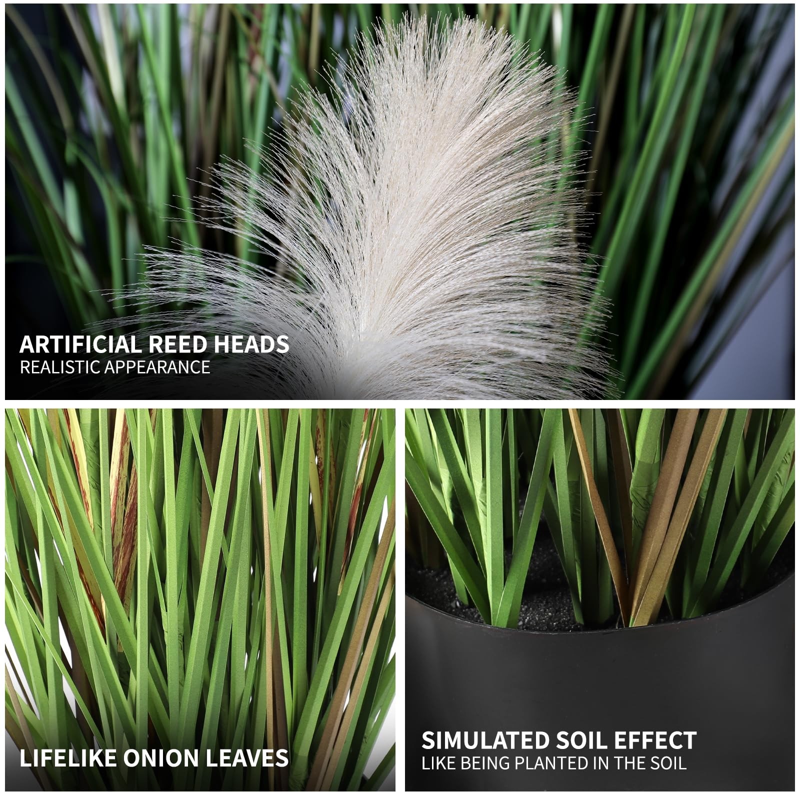 3ft Artificial Pampas Cattail Reed Grass Potted,35in Boho Fake Onion Grass Pl…