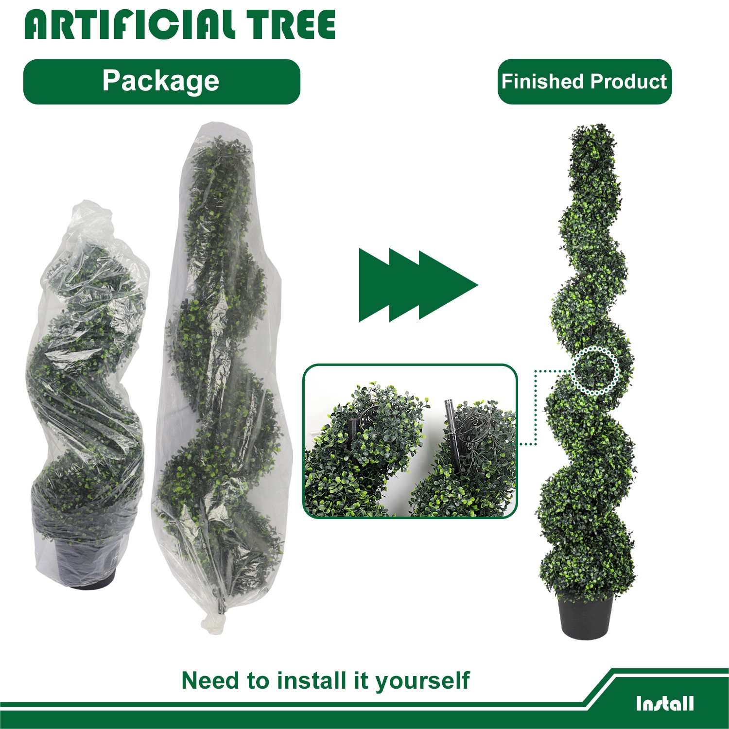4’5’6′ Artificial Tree Fake Spiral Boxwood with Plastic Pot for Office